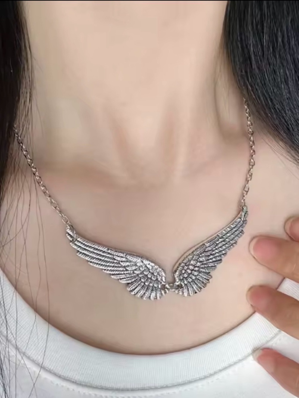 Angel Wings Necklace Silver Tone Statement Pendant Necklace